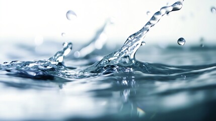 Poster - Stunning close up of water splashing beautifully on a reflective surface with droplets appearing dynamic and vibrant : Generative AI