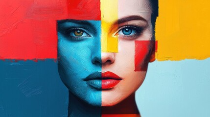 Poster - Abstract Portrait of Woman with Colorful Geometric Patterns