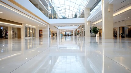 Leinwandbilder - Modern shopping mall interior with spacious layout showcasing bright lighting and polished floors : Generative AI