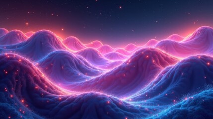 Wall Mural - A mesmerizing landscape of interwoven quantum waves, neon-lit fractal geometries folding into higher dimensions, pulses of light shifting across an ever-changing quantum field.