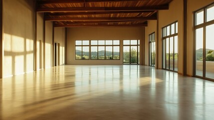 Poster - Spacious Room with Large Windows Showing Scenic View and Natural Light : Generative AI