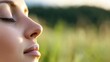 © Generative AI - Close Up of a Woman Enjoying Nature with Eyes Closed and Serene Expression : Generative AI