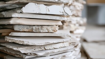 Poster - Close up view of stacked construction materials with interesting texture in a well lit environment : Generative AI