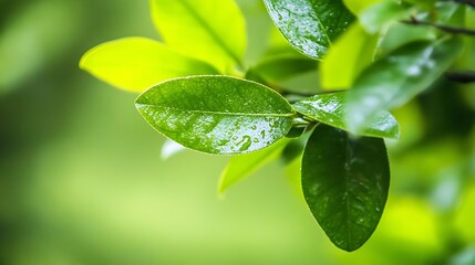 Aufkleber - Fresh green leaves glistening with droplets reflecting nature's beauty and vibrant life : Generative AI