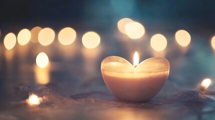 Aufkleber - Beautiful heart shaped candle glowing softly with warm light in a dimly lit environment : Generative AI