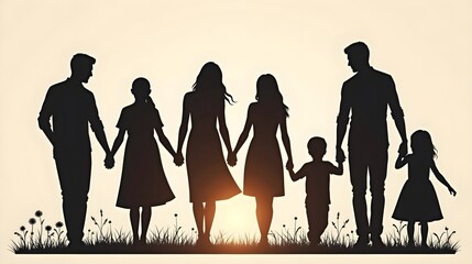 Wall Mural - Family Silhouette Holding Hands for Logo Design or Artistic Projects