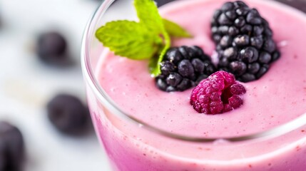 Poster - Delicious berry smoothie topped with blackberries and raspberries for healthy living : Generative AI