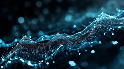 Aufkleber - Abstract digital visualization of data waves using glowing blue lines and dots : Generative AI