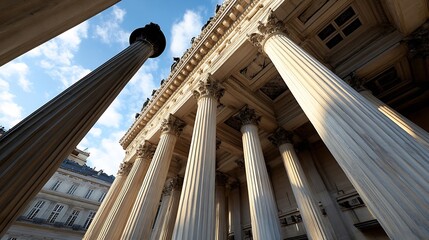 Aufkleber - Architectural detail of classic columns and ornate building facade under bright sky during the day : Generative AI