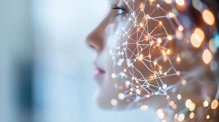 Aufkleber - Artistic representation of a woman's profile with digital lines and lights illustrating connectivity : Generative AI
