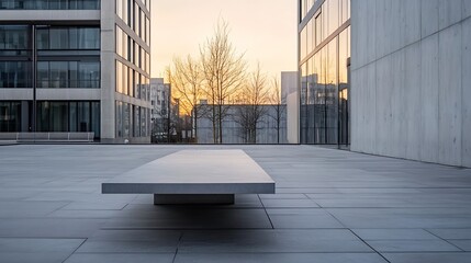 Leinwandbilder - Modern architectural space with sleek lines featuring a minimalist design illuminated by sunset reflections : Generative AI