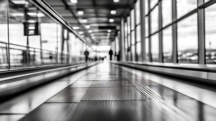 Aufkleber - Stunning black and white perspective of an airport moving walkway with modern design elements : Generative AI
