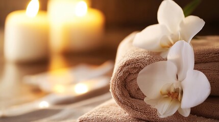 Aufkleber - Luxurious Spa Setup with Soft Towels and Elegant White Orchids Decor : Generative AI