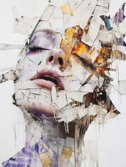 Aufkleber - An artistic depiction of a fragmented face reflecting deep emotion and creative expression in modern art : Generative AI