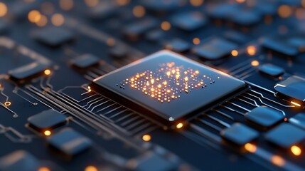 Leinwandbilder - Closeup view of advanced microprocessor showcasing intricate circuits and glowing elements : Generative AI