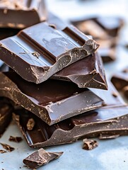 Aufkleber - Rich dark chocolate pieces stacked together showcasing texture and depth for gourmet dessert lovers : Generative AI