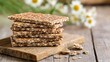 © Generative AI - Nutritious Health Bars Stacked with Natural Ingredients on Rustic Wood : Generative AI