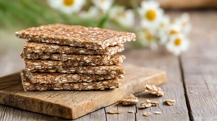 Poster - Nutritious Health Bars Stacked with Natural Ingredients on Rustic Wood : Generative AI