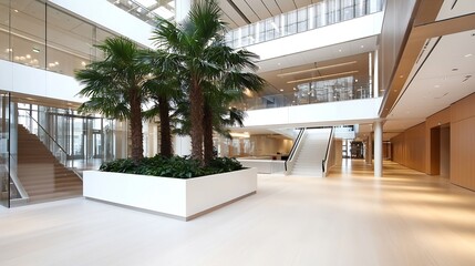 Poster - Modern Office Interior with Lush Palm Trees and Stylish Design : Generative AI