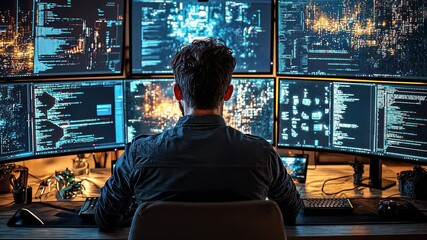 Cybersecurity Expert Working Late at Night