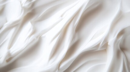 Poster - CloseUp of Smooth Creamy Texture Displaying Soft White Fabric Ribbons : Generative AI