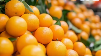 Poster - Fresh juicy oranges piled high at a market showcasing vibrant citrus fruits : Generative AI