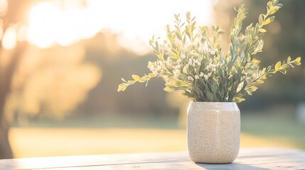 Poster - Charming flower arrangement in a simple vase captured in soft golden sunset light : Generative AI