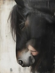 Aufkleber - Artistic Image of a Horse Head Blended with a Human Face Reflecting Dreams in a Creative Approach : Generative AI