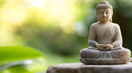 Poster - Serene Buddha Statue Surrounded by Nature in Tranquil Garden Setting : Generative AI