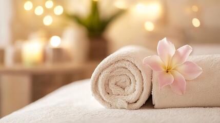Aufkleber - Luxurious Spa Setting With Rolled Towels And A Gentle Flower Accent : Generative AI