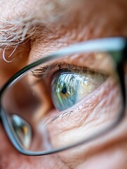 Poster - Close up of an elderly person's eye showing intricate details and reflections in a natural setting : Generative AI