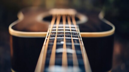 Poster - Closeup view of a beautifully crafted acoustic guitar showcasing strings and craftsmanship : Generative AI
