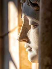 Aufkleber - Intriguing side profile of an ancient statue with sunlight highlighting its features and textures : Generative AI