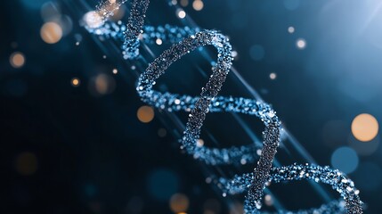 Leinwandbilder - Abstract closeup of a DNA double helix structure in shimmering blue and crystal light : Generative AI