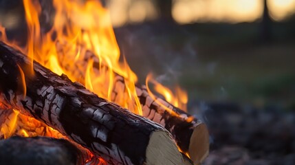 Aufkleber - Vibrant Flames Dancing on a Stack of Logs in a Cozy Fire Setup : Generative AI