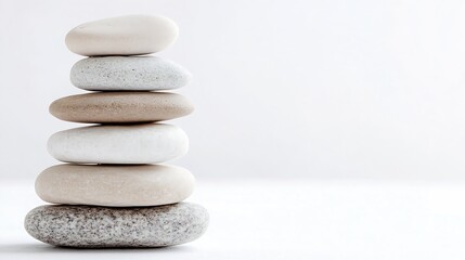 Fototapete - Carefully balanced smooth stones stacked harmoniously on a clean surface illustrating Zen and tranquility : Generative AI