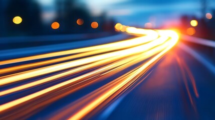 Aufkleber - Vibrant light trails of vehicles on a busy highway at dusk creating a sense of movement and speed : Generative AI
