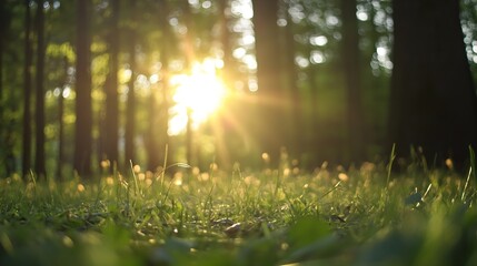 Aufkleber - Sunlight Shining Through Trees Creating Glowing Effect in Forest : Generative AI