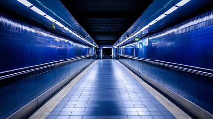 Aufkleber - Modern urban tunnel featuring blue lighting creating an intriguing passageway : Generative AI