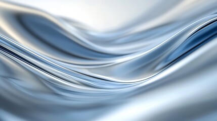 Fototapete - Abstract Soft Blue Waves of Liquid Metal Flowing Smoothly in Gentle Curves : Generative AI