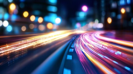 Poster - Dynamic Night City Lights and Blurred Motion with Colorful Street Lights : Generative AI