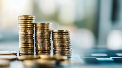 Aufkleber - Stacks of shiny coins arranged in ascending order symbolizing financial growth and investment success : Generative AI