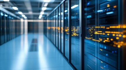 Fototapete - High Technology Server Room Showcasing Data Centers with Bright Illuminated Connections and Panels : Generative AI