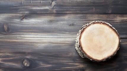 Aufkleber - CloseUp View of a CrossSection of a Tree Log on a Rustic Wooden Background : Generative AI