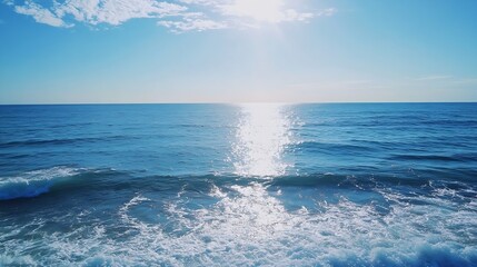 Poster - Vivid Ocean Waves Under Bright Sky Capturing Serene Water Reflections : Generative AI