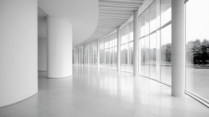 Poster - Minimalist Contemporary Interior Space with White Walls and Large Windows for Bright and Airy Atmosphere : Generative AI