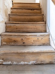 Aufkleber - Wooden staircase with weathered steps leading up in a cozy home environment : Generative AI