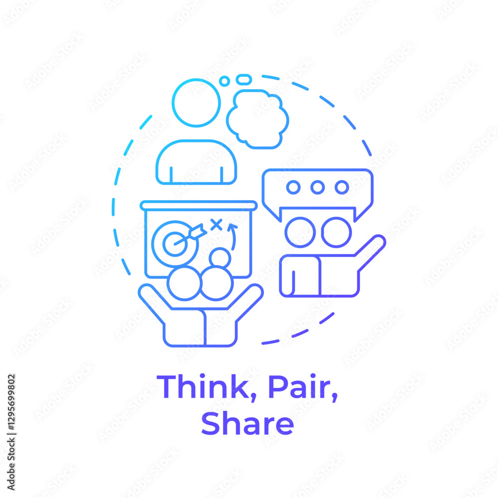 Think, pair, share blue gradient concept icon. Teamwork planning ...