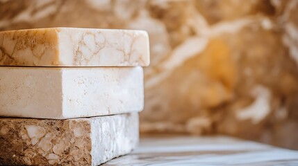 Aufkleber - Elegant stacked marble blocks displaying natural patterns and textures against a stylish background : Generative AI