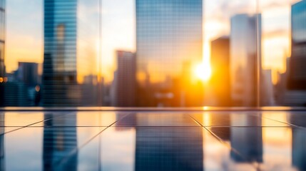 Poster - Beautiful Sunset Reflected in Modern Glass Buildings of a Cityscape : Generative AI